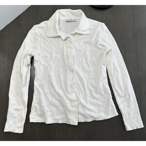 MNG Womens Size 6 White Cotton Elastane Soft Button Down Shirt